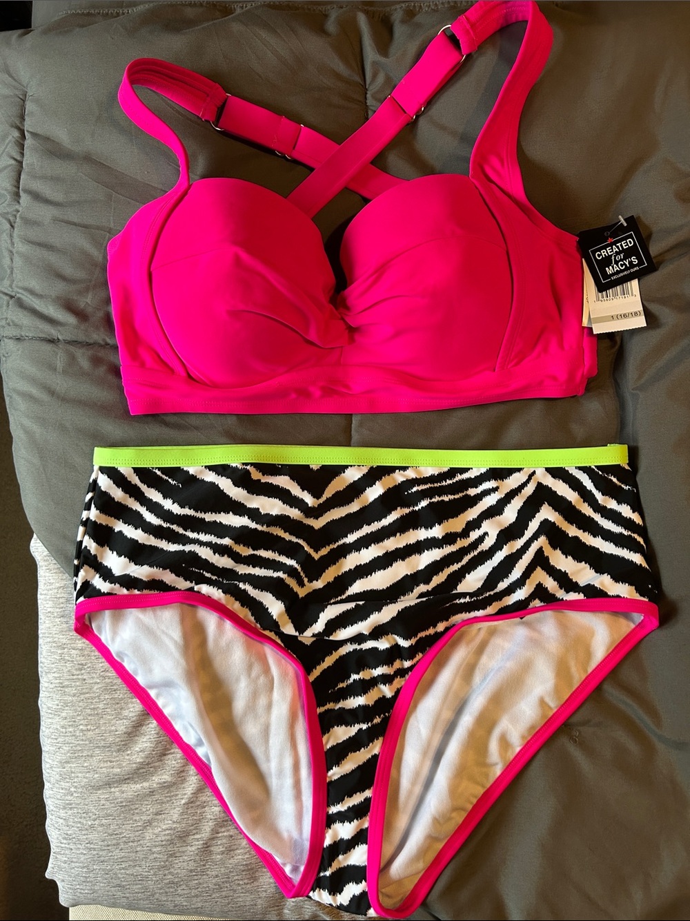 California Waves Hot Pink Zebra High-Waist Bikini Set